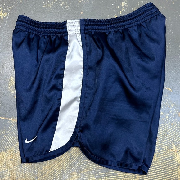 Nike Team Soccer Shorts Navy Blue Vintage Shiny Medium White Grey Tag - Picture 3 of 13